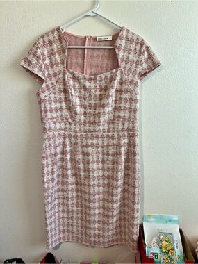 Grace Karin Pink and White Tweed Midi Dress